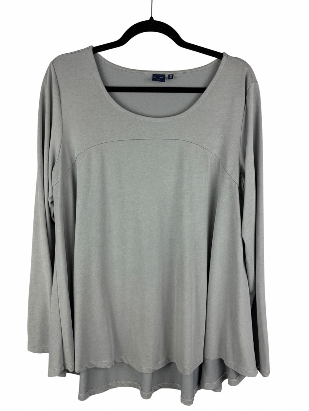 Kaari Blue Curvy 1X Modal High Low Tunic Top Gray Long Sleeve